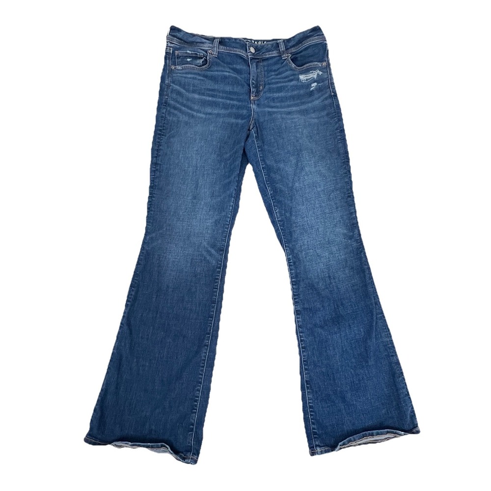 American Eagle Kick Boot Cut Jeans Womens 16 Reg Blue Stretch Western Whisker